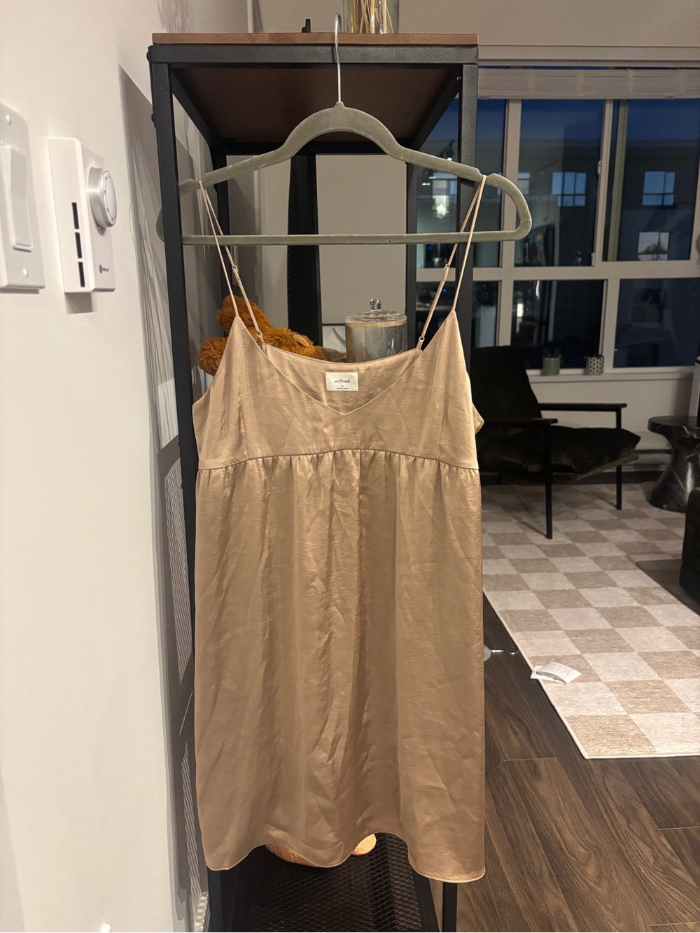 Aritzia Beige Satin Slip Mini Dress